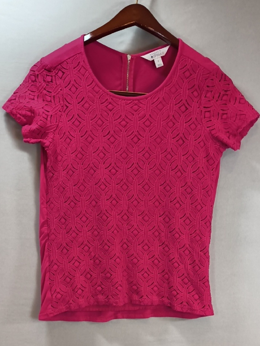 Market & Spruce blouse womens lined lace front pullover zip back Size M